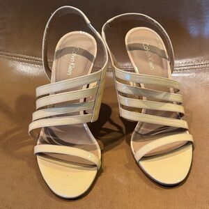 Calvin Klein Nude Patent Multi-Strap Slingback Heels